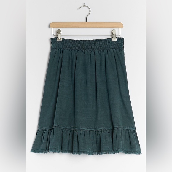 ANTHROPOLOGIE Pilcro Amora Ruffled Mini Skirt In Teal Blue Size XS Beach Coast - Picture 2 of 16